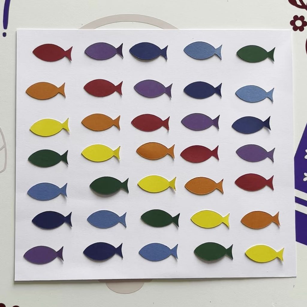 Etape 1 du tuto pour réaliser un poster de poissons multicolores