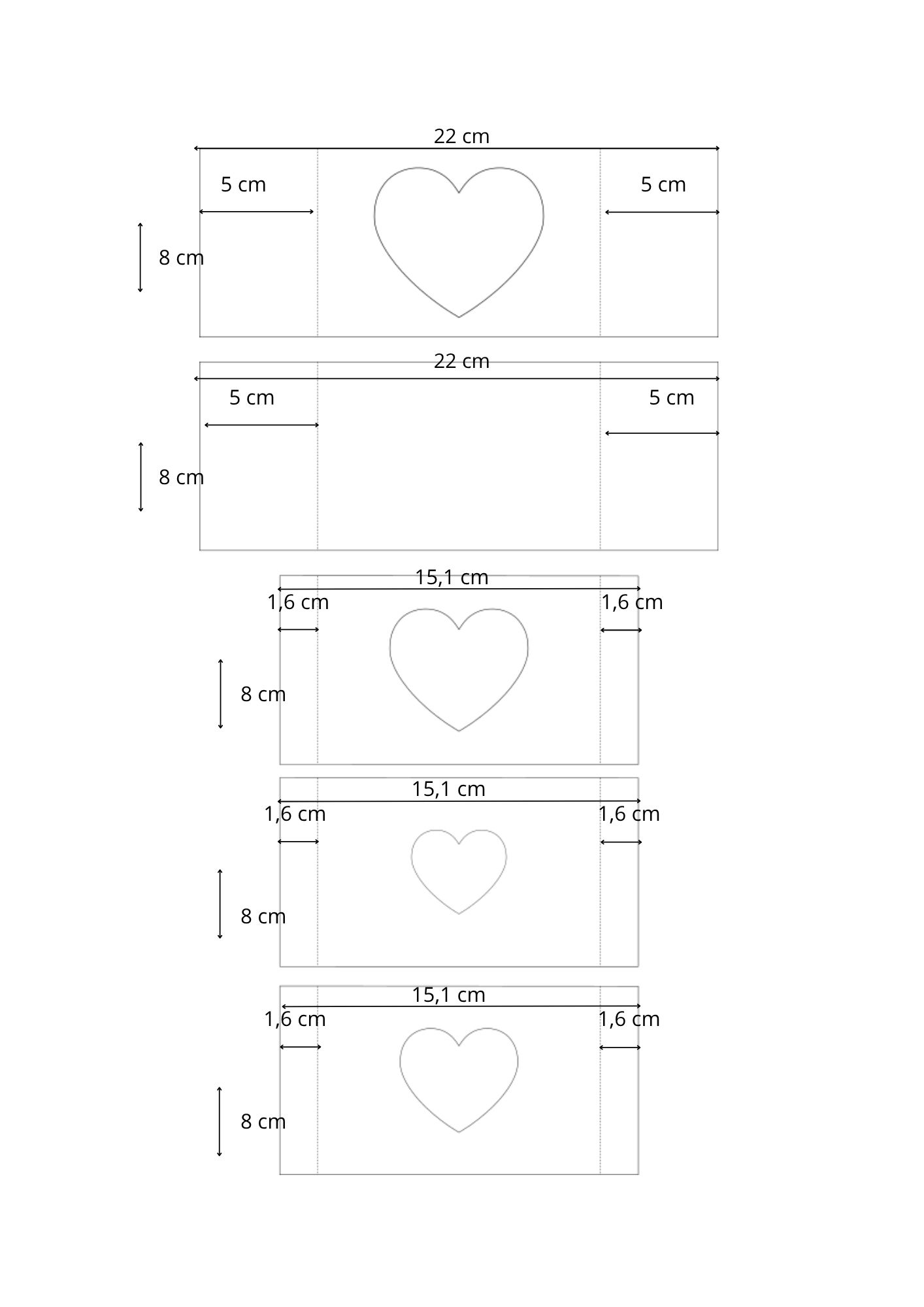 Dimensions pour réaliser une carte coeur DIY