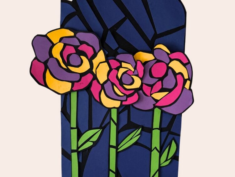 Mosaïque en papier DIY représentant des roses