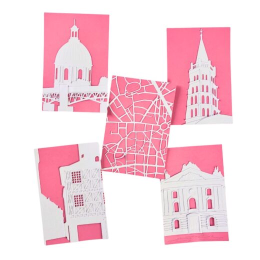 Kit en papier découpé permettant de s'approprier des lieux emblématiques de Toulouse